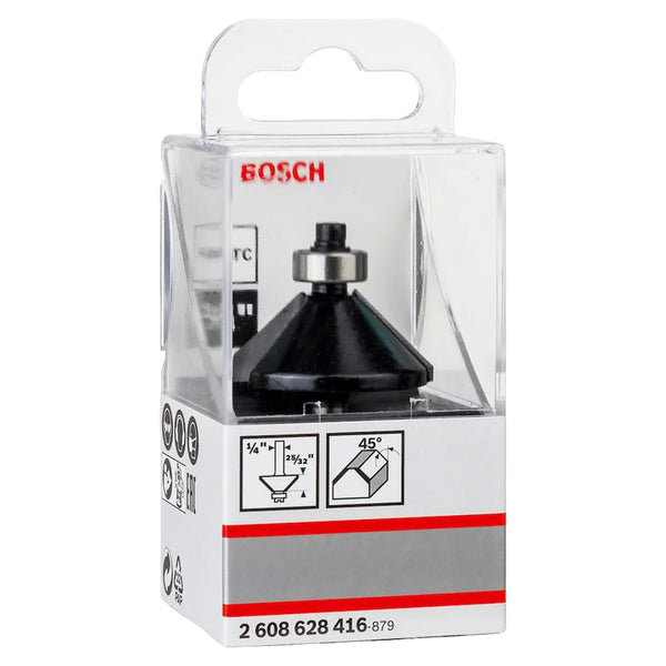 Bosch 45-Degree Chamfer Router Bit: 1/4" Shank Woodworking Tool for Clean Edges & Laminates. Precise Angle Cutting