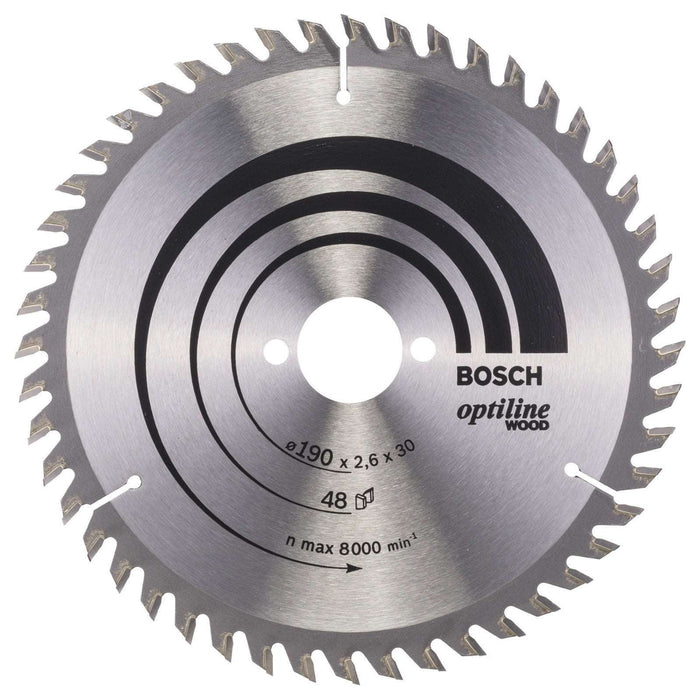Bosch Optiline Wood Saw Blade 190mm 48T. Circular Saw Blade for Woodworking, Bosch Accessories. 2608640485