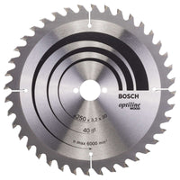 Bosch Optiline Wood Saw Blade 250mm 40 Teeth - Wood Cutting Disc for Precise Cuts