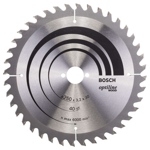 Bosch Optiline Wood Saw Blade 250mm 40 Teeth - Wood Cutting Disc for Precise Cuts