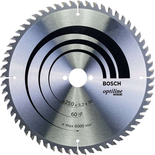 Bosch Optiline Wood Saw Blade 250mm 60T - Circular Saw Blade for Wood Cutting