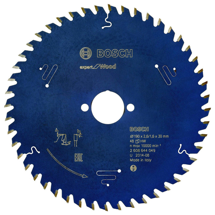 Bosch Expert for Wood Saw Blade 190mm 48T. Circular saw blade for wood cutting. SKU: 2608644049