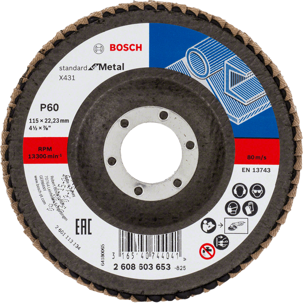 Bosch Flap discs - Flap disc Standard for Metal 115 mm, 22.23 mm, 80, angled -  2608603654
