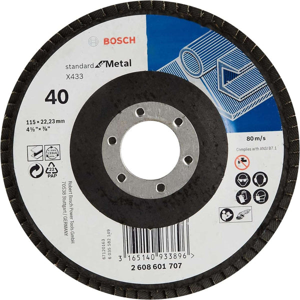 Bosch Flap discs - Flap disc Standard for Metal 115 mm, 22,23 mm, 40, straight -  2608601707