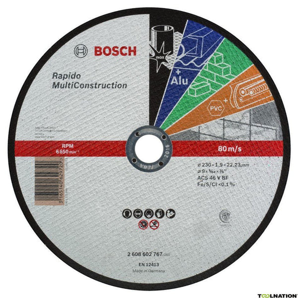 Bosch 230mm Multi-Construction Cutting Disc - Abrasive Wheel for Metal, Wood, PVC, & More | Rapido Series