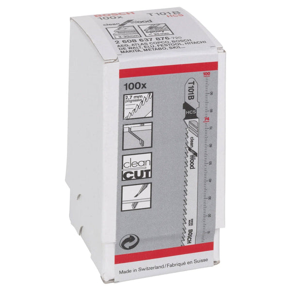 BOSCH T101B Jigsaw Blades: Clean Wood Cuts, HCS Blade - 100 Pack