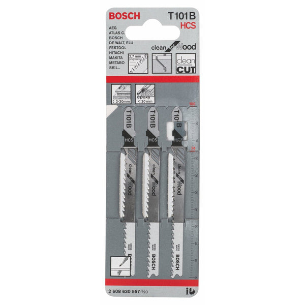 Bosch T101B Jigsaw Blades HCS for Wood - Clean Cut Blades. Wood Cutting, Scroll Saw Blade, Jigsaw Blade Set