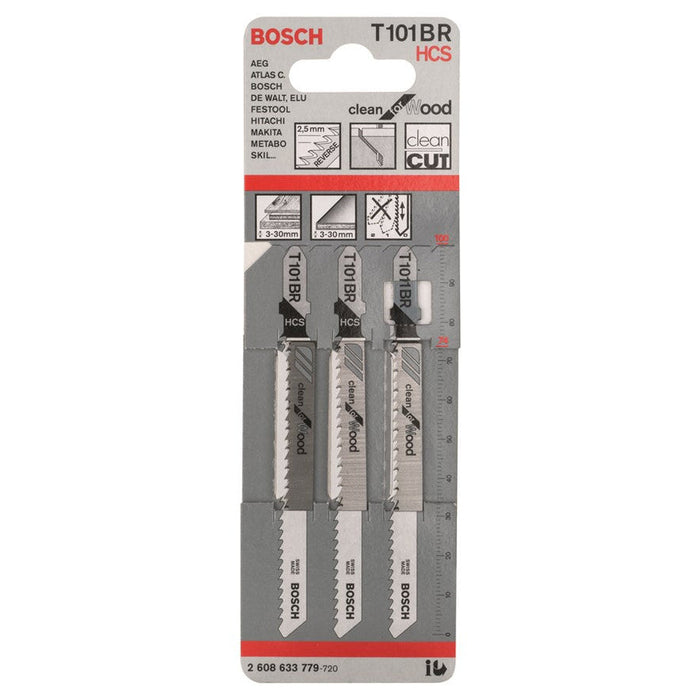 Bosch T101BR Jigsaw Blades - Clean Cut Wood - HCS - T-Shank - Wood Cutting Blade - 3 Pack