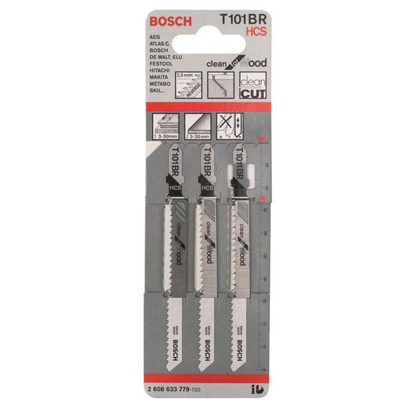 Bosch T101BR Jigsaw Blades - Clean Cut Wood - HCS - T-Shank - Wood Cutting Blade - 3 Pack