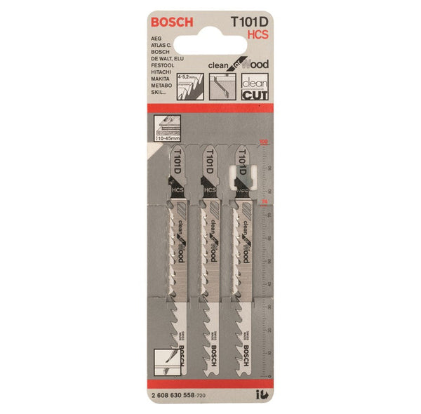 Bosch T101D Jigsaw Blades - Clean Wood Cuts, 3-Piece HCS Set