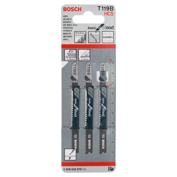 Bosch T119B Jigsaw Blades HCS Wood Cutting: Basic, 3-Pack
