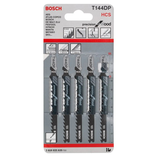 Bosch T144DP Jigsaw Blades for Wood (5-Pack): Precision HCS Cutting