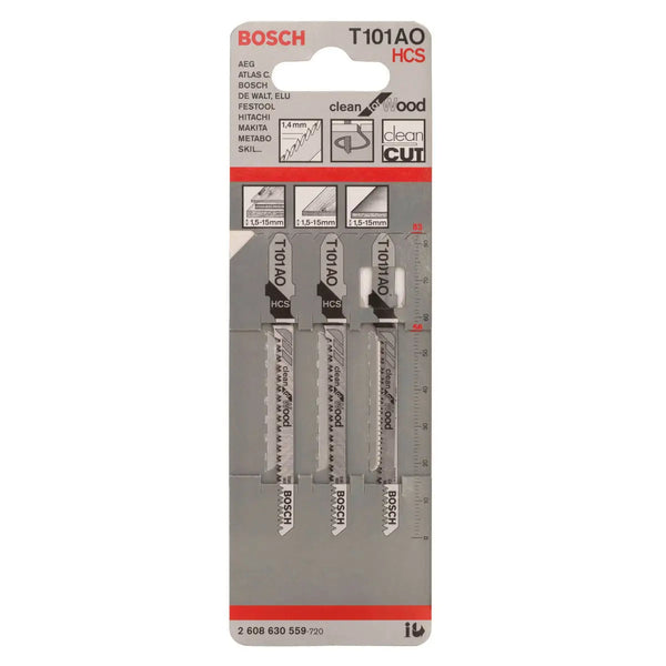 Bosch Jigsaw Blades T101AO: Clean Wood Cuts, 3-Piece HCS Set. Jigsaw Blade Replacement, Woodworking.