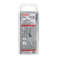 Bosch T101B Jigsaw Blades - Clean for Wood, 25 Pack. HCS blades for smooth, splinter-free wood cuts.
