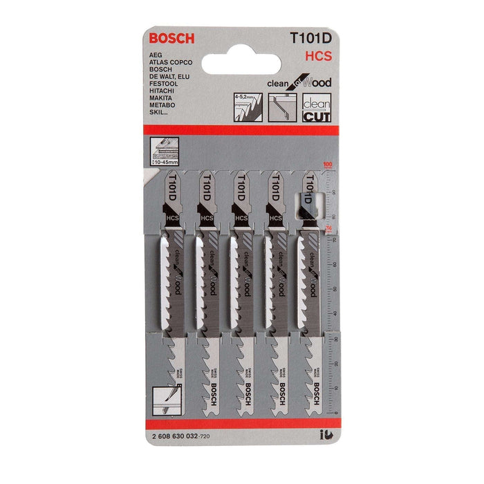 Bosch T101D Jigsaw Blades 5-Pack HCS Clean for Wood - Wood Cutting Power Tool Accessories