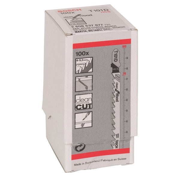 Bosch T101D Jigsaw Blades - Clean Cut for Wood (100 Pack). Wood Cutting Blade Set. High Carbon Steel.