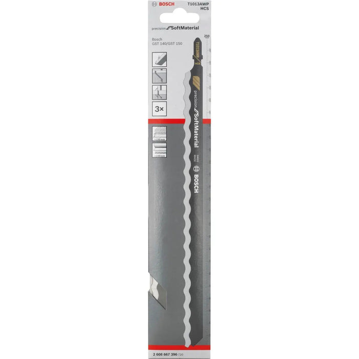 Bosch T1013AWP Jigsaw Blades: Precision Soft Material Cutting, HCS, 3-Pack