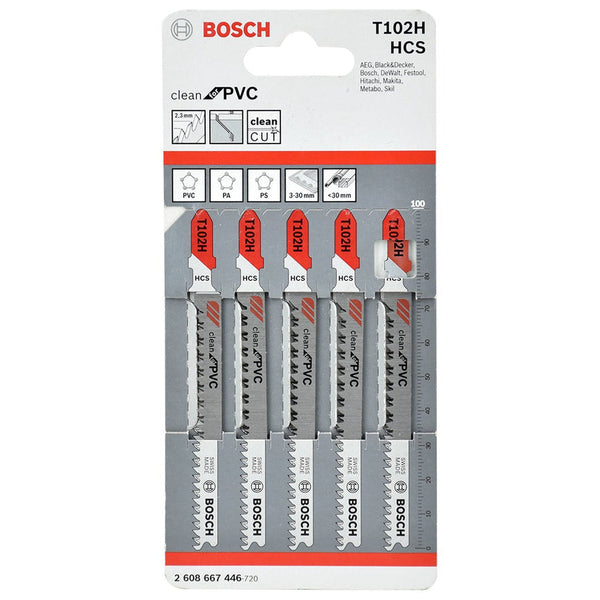 Bosch T102H PVC Jigsaw Blades (5 Pack) - Clean Cut for PVC Plastic