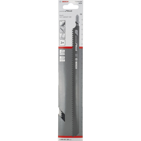 Bosch T1044DP Jigsaw Blades for Wood - HCS Precision Wood Cutting Blades, 3-Pack | Woodworking Tools