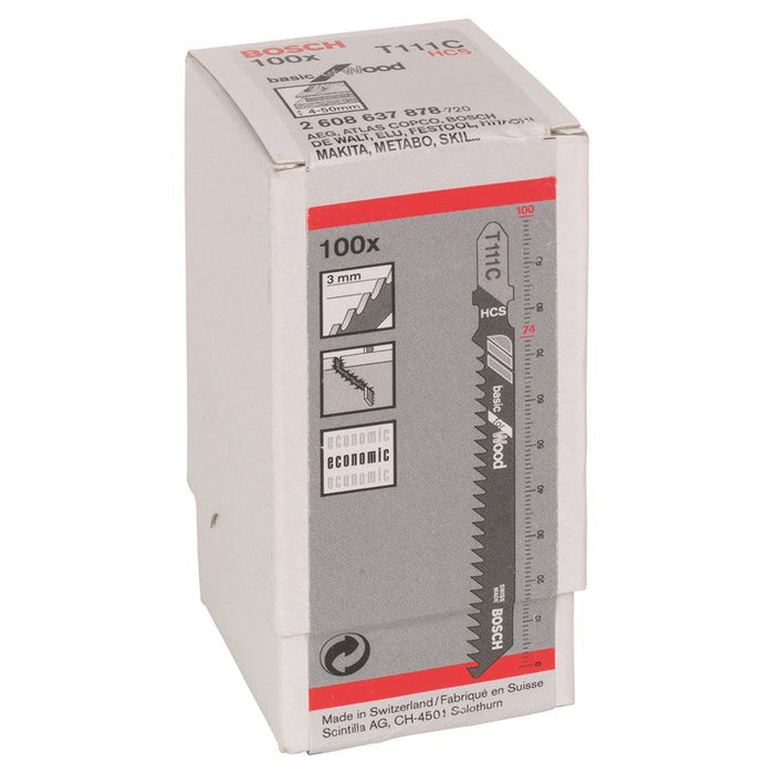 Bosch T111C Jigsaw Blades - HCS Basic for Wood (100 Pack) - Durable & Reliable Wood Cutting