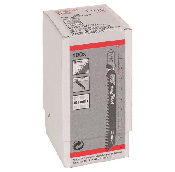 Bosch T111C Jigsaw Blades - HCS Basic for Wood (100 Pack) - Durable & Reliable Wood Cutting