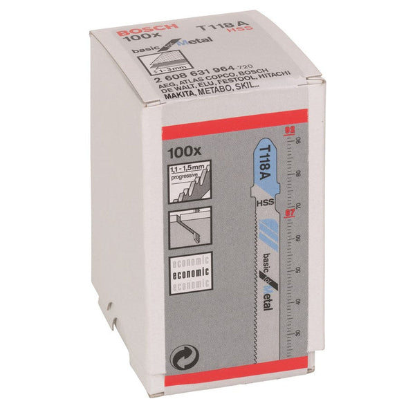 Bosch T118A Jigsaw Blades for Metal - 100 Pack HSS - Metal Cutting Power