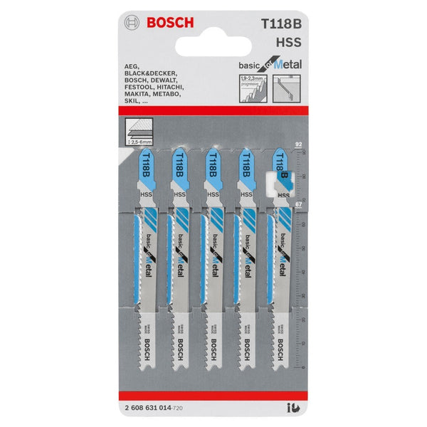 Bosch T118B HSS Jigsaw Blades for Metal - 5 Pack. Metal Cutting Blades.