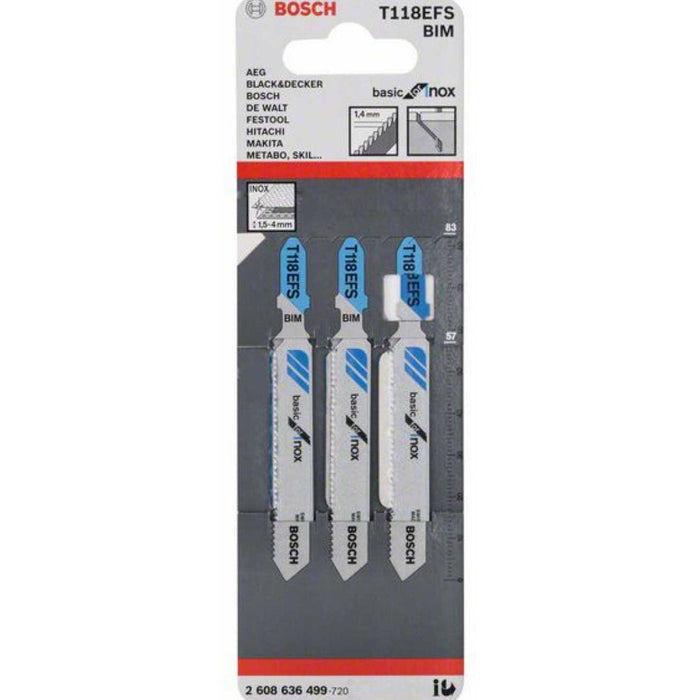 Bosch T118EFS Jigsaw Blades (3-Pack) - BIM, Basic for Inox, Stainless Steel & Metal Cutting