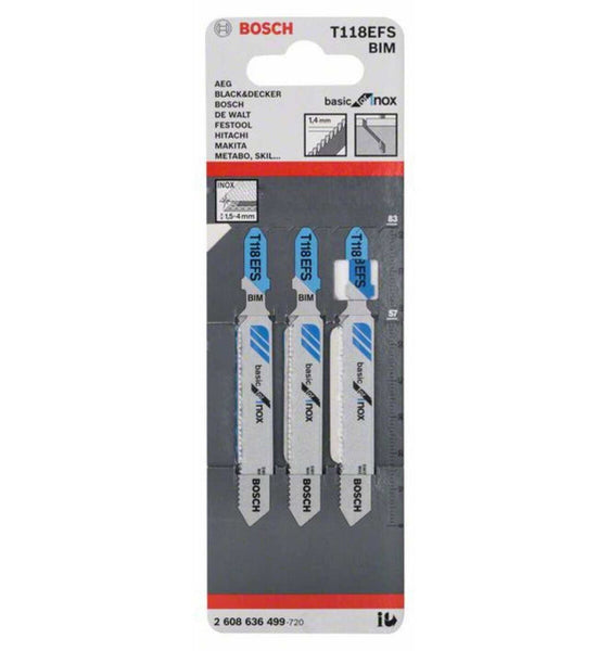 Bosch T118EFS Jigsaw Blades (3-Pack) - BIM, Basic for Inox, Stainless Steel & Metal Cutting