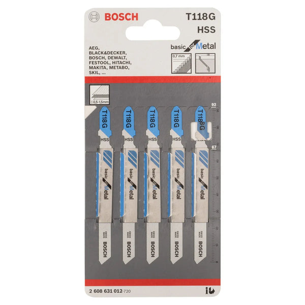 Bosch T118G Jigsaw Blades for Metal - HSS, 5-Piece Set