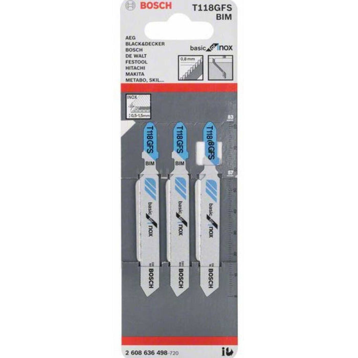 Bosch T118GFS Jigsaw Blades: INOX/Stainless Steel Cutting Set. BIM Blades for Metal.