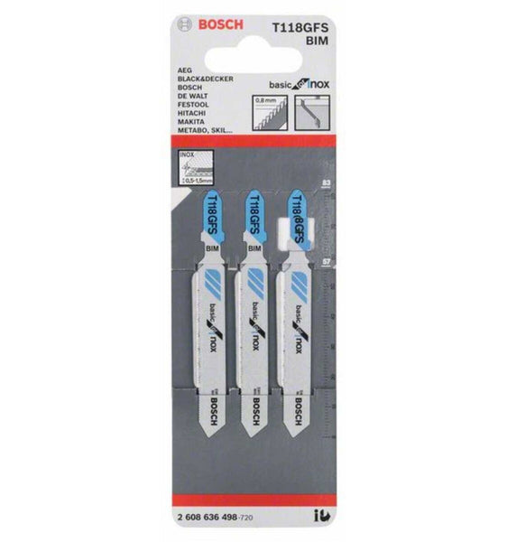 Bosch T118GFS Jigsaw Blades: INOX/Stainless Steel Cutting Set. BIM Blades for Metal.