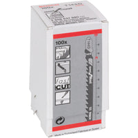Bosch T144D Jigsaw Blades: Speed for Wood, 100 pc HCS, Fast Cut. High-Carbon Steel.