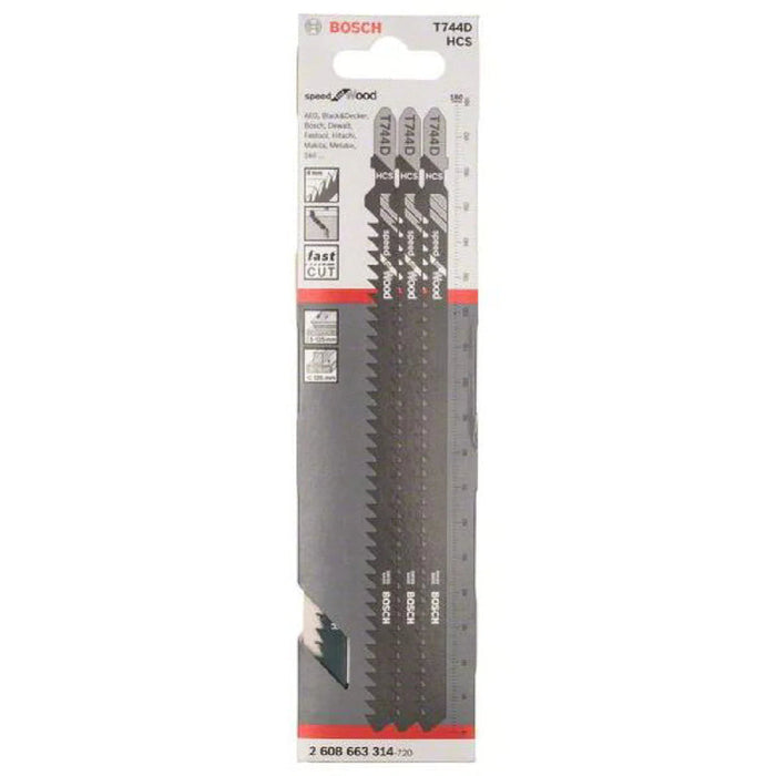 Bosch T744D Jigsaw Blades - Speed for Wood - 3-Piece HCS Set. Fast Cutting for Wood Projects.
