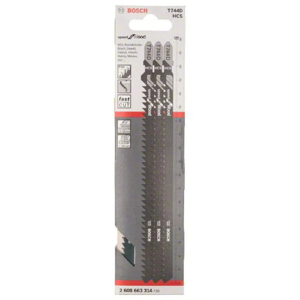 Bosch T744D Jigsaw Blades - Speed for Wood - 3-Piece HCS Set. Fast Cutting for Wood Projects.