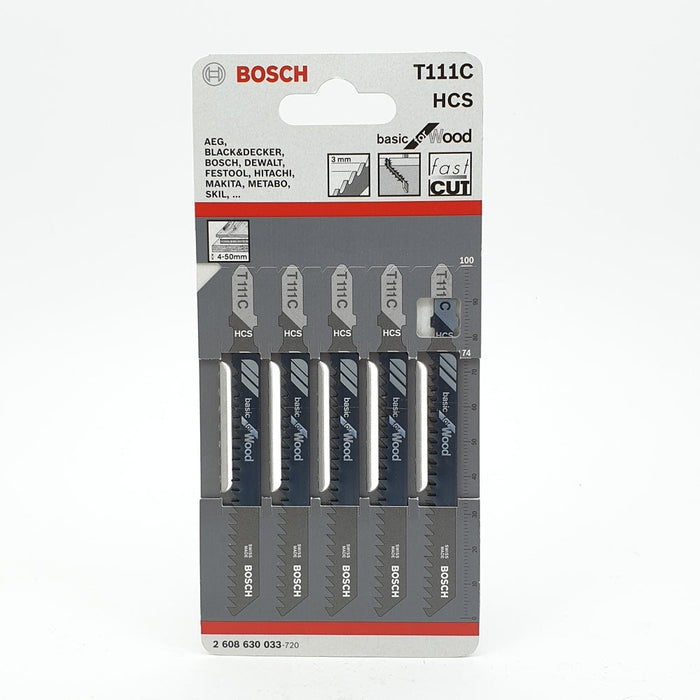 Bosch T111C Jigsaw Blades HCS for Wood - 5 Pack. Wood Cutting Blade Set.