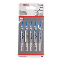 Bosch T118A HSS Jigsaw Blades for Metal: 5-Piece Set. Metal Cutting Saw Blades, Basic for Metal. Durable HSS blades, Fits Bosch jigsaws
