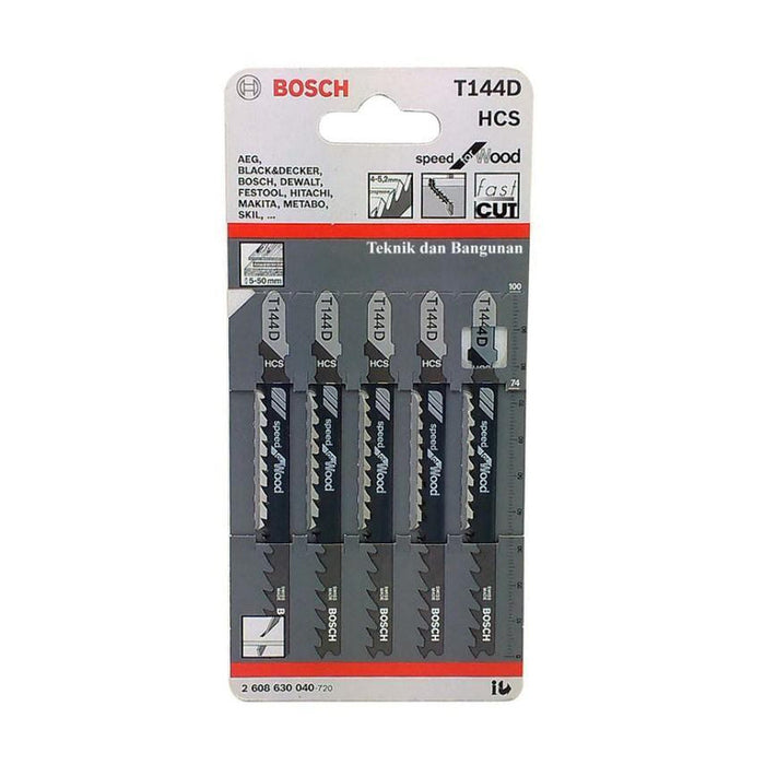 Bosch T144D Jigsaw Blades: 5-Piece Set, HCS Speed for Wood, Fast Cut Wood Blade