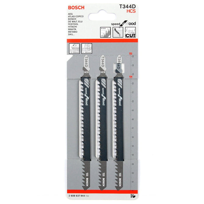 Bosch T344D Jigsaw Blades for Wood Cutting - HCS, 3-Pack. Power Tool Accessory.
