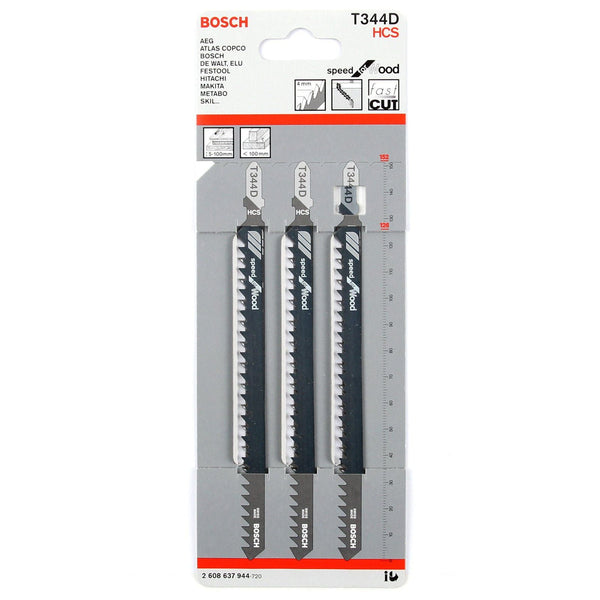 Bosch T344D Jigsaw Blades for Wood Cutting - HCS, 3-Pack. Power Tool Accessory.