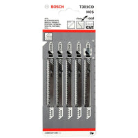 Bosch T301CD Jigsaw Blades Set: 5 HCS Clean Cut Wood Blades. High-Speed Steel for Clean, Precise Wood Cuts. Bosch Accessories