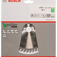 Bosch Optiline Wood 160mm Circular Saw Blade - 48 Teeth - Wood Cutting Blade for Precise Cuts