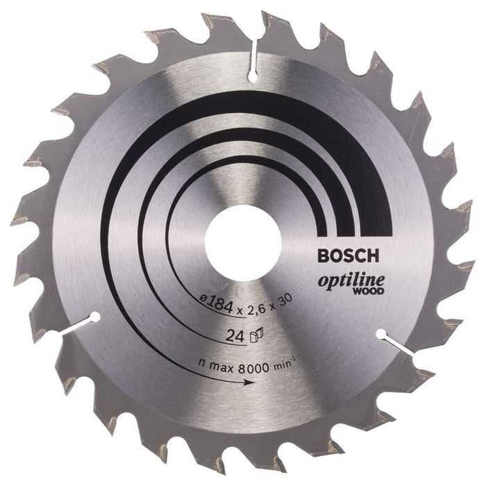 Bosch Optiline Wood Saw Blade 184mm 24T - Circular Saw Blade for Wood Cutting | Table Saw Blade