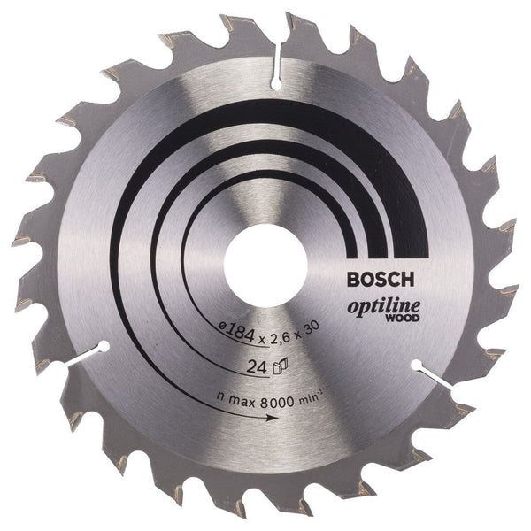 Bosch Optiline Wood Saw Blade 184mm 24T - Circular Saw Blade for Wood Cutting | Table Saw Blade