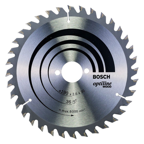 Circular Saw Blade: Bosch Optiline Wood 190mm x 30mm 36T. Wood Cutting Saw Blade.