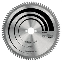 Bosch Optiline Wood Circular Saw Blade 250mm 80T - Wood Cutting Blade