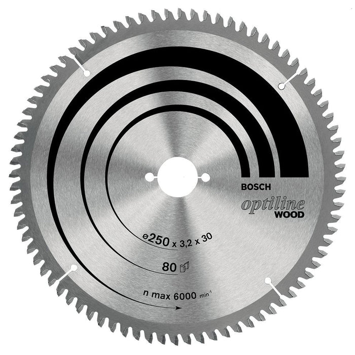 Bosch Optiline Wood Circular Saw Blade 250mm 80T - Wood Cutting Blade