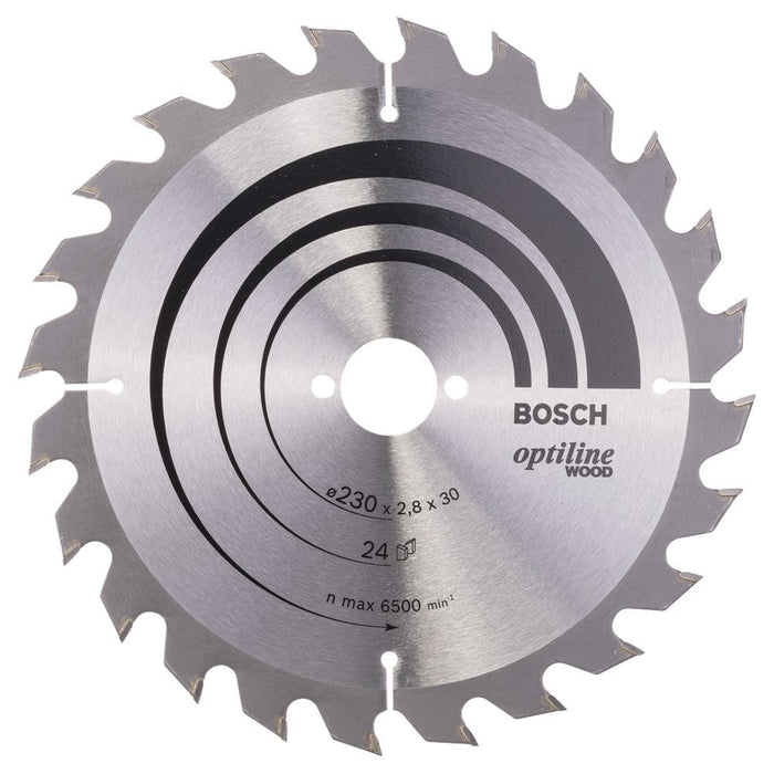 Bosch Optiline Wood Saw Blade 230mm 24T. Cut Wood Smoothly! Durable Blade, 30mm Bore.