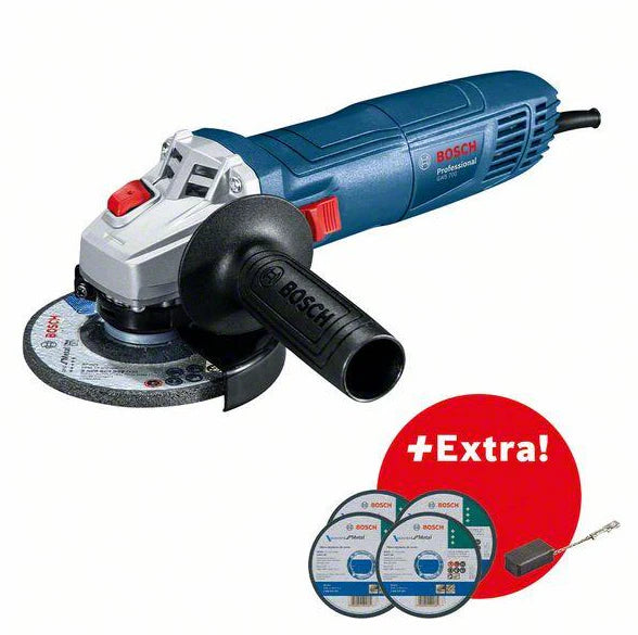 Bosch Professional GWS 700 Grinder with 4X Cutting Discs and 1X Carbon Brush Set 06013A30K3