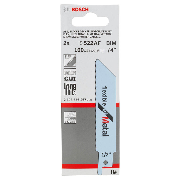 Bosch S522AF BIM Metal Saw Blade: Flexible & Durable. 2x Pack. Metal Cutting, 100mm.